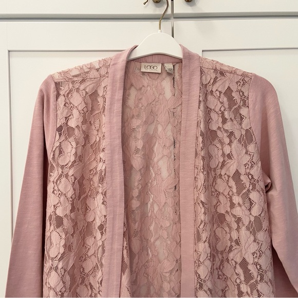 Logo by Lori Goldstein Lace and Knit Open Front Cardigan Dusty Rose Small NWOT - Picture 3 of 9